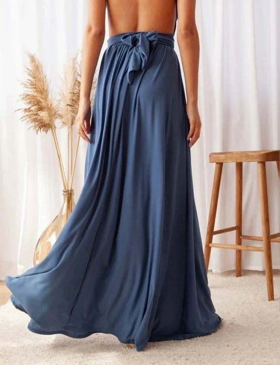 OLYMPIA BLEU VINTAGE MULTIPOSITION – Robe Élégante & Fluide paon