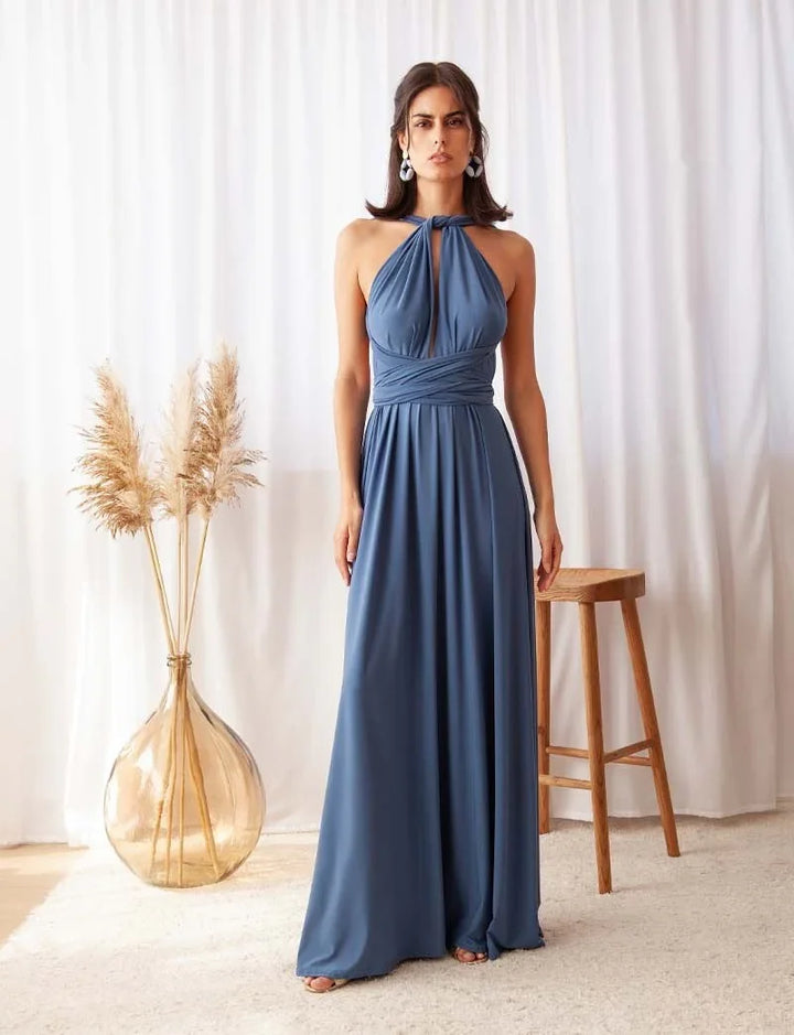 OLYMPIA BLEU VINTAGE MULTIPOSITION – Robe Élégante & Fluide paon