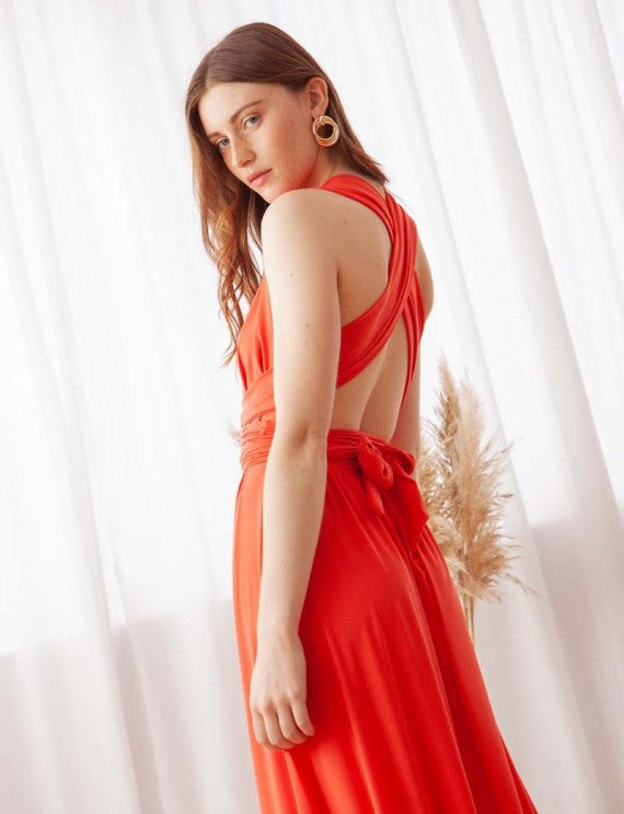 OLYMPIA ORANGE MULTIPOSITION – Robe Élégante & Fluide
